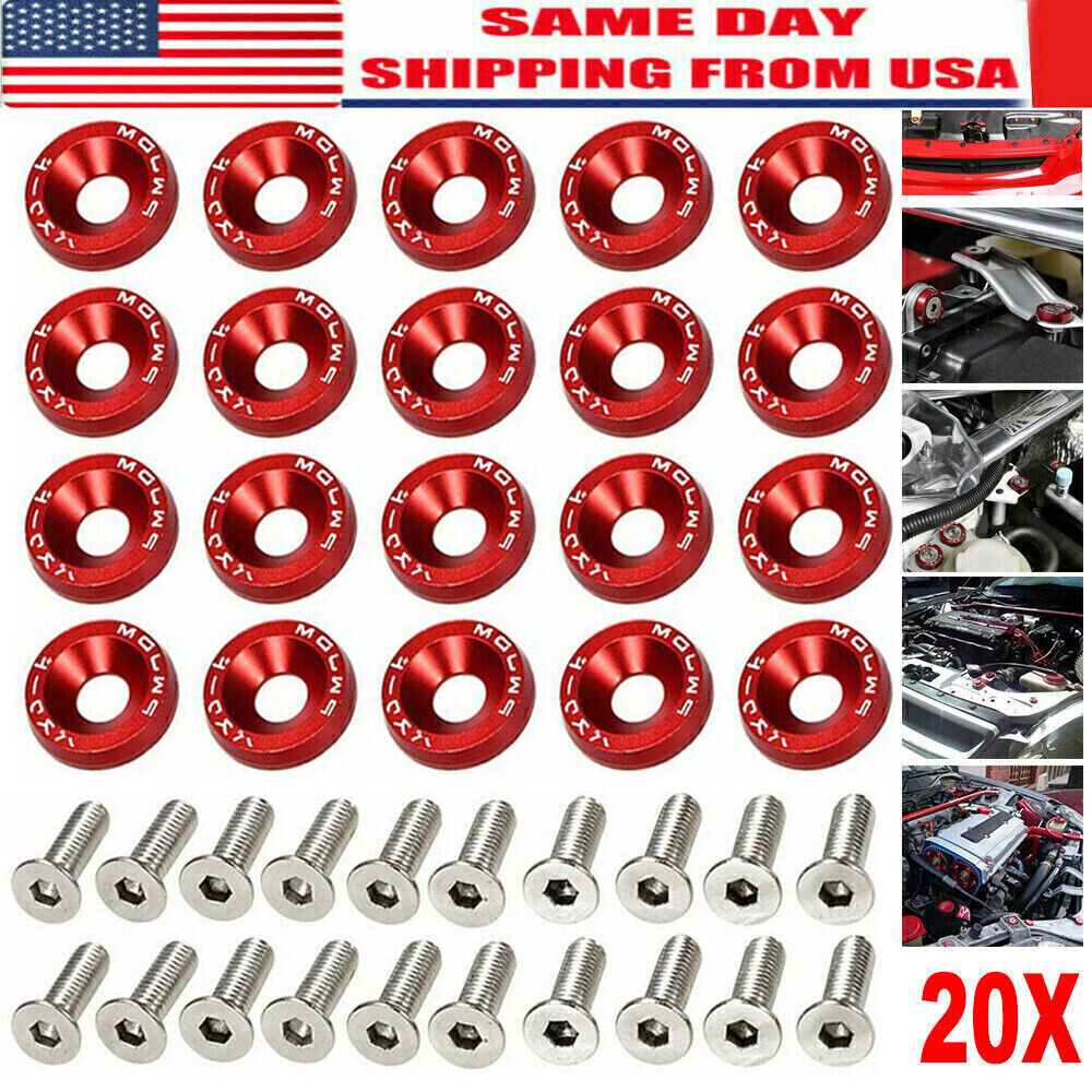 Red JDM Billet Aluminum Fender Bumper Washer Bolt Engine Bay Dress Up ^