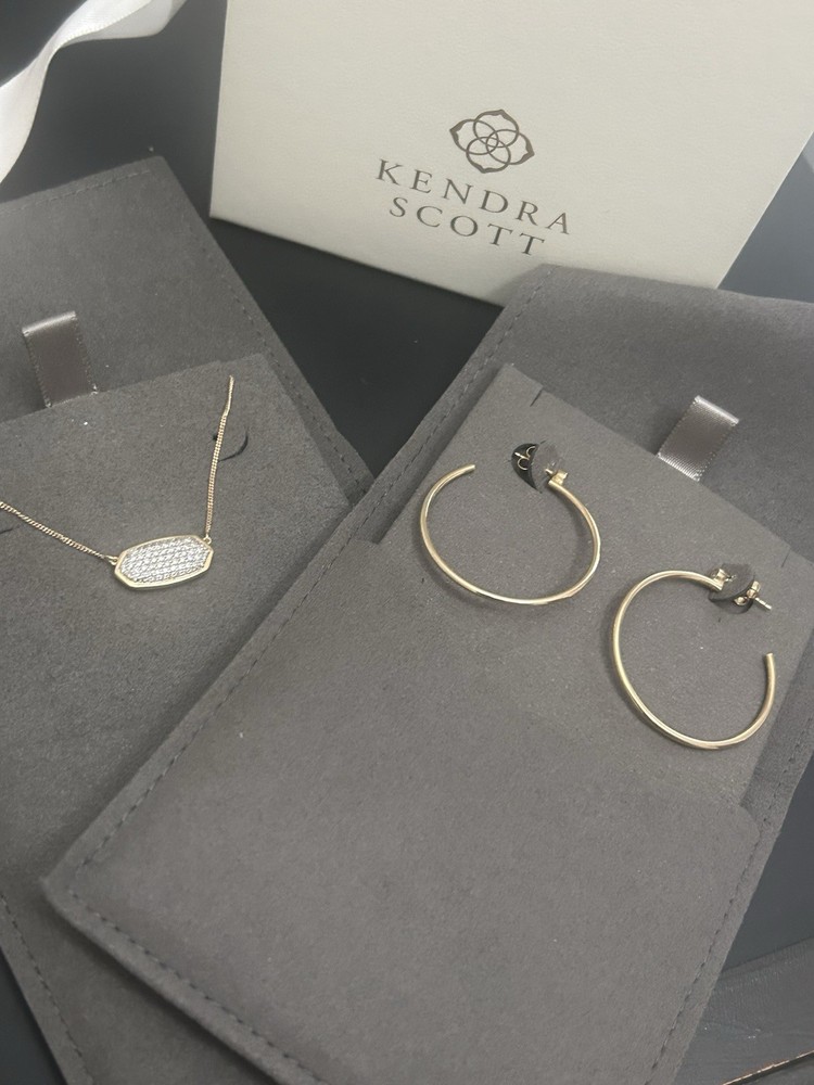 Kendra Scott Elisa Pendant + Rose Gold Hoop Earrings Set
