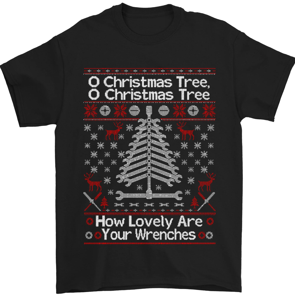 O Christmas Tree Lovely Wrenches Mechanic Mens T-Shirt 100% Cotton
