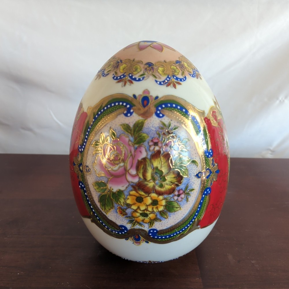 Colorful Large 7-Inch Chinese Porcelain Egg Handmade Decorative Piece