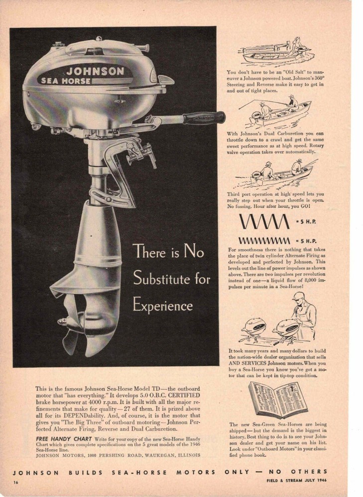 Johnson Sea Horse Outboard Motor 1946 No Substitute Waukegan IL