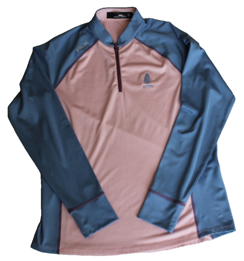 RLX Ralph Lauren Women's Quarter Zip Top Size L Pink Blue Long Sleeve Golf Logo