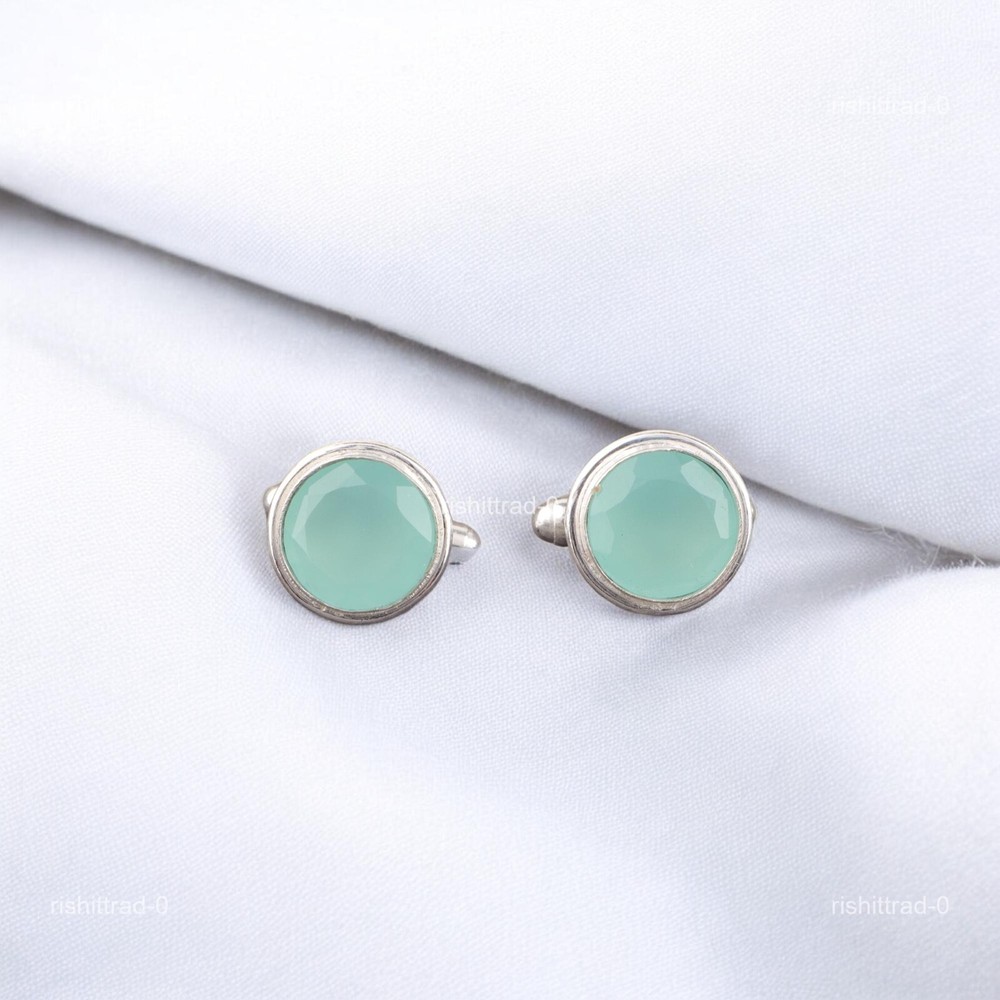 Christmas Sale 925 Silver Aqua Chalcedony Gemstone Blue Luxury Cufflinks Jewelry-image