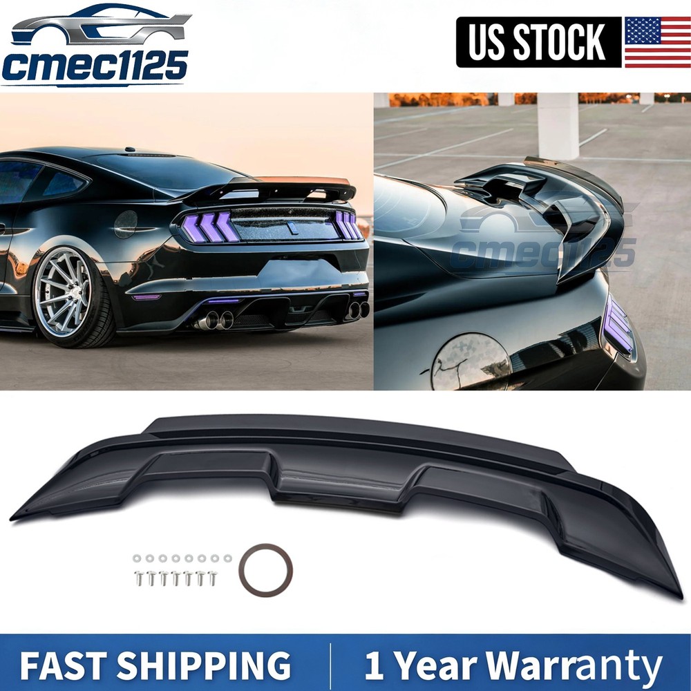 For 2015-2023 Ford Mustang GT500 Style Spoiler W/ Smoke Gurney Flap Wicker Bill