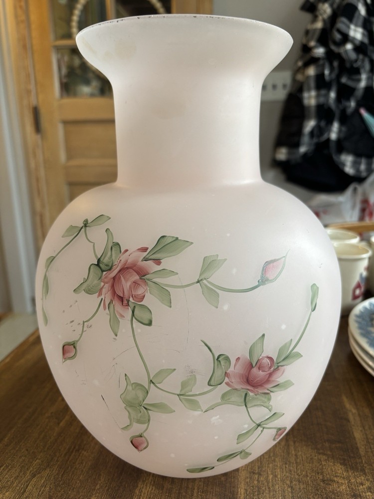 Handmade Blown Glass Vase with Floral Art Design