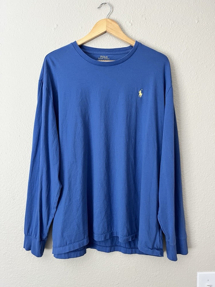 Ralph Lauren Men's XL Blue Cotton Polo Shirt with Pony Logo Long Sleeve