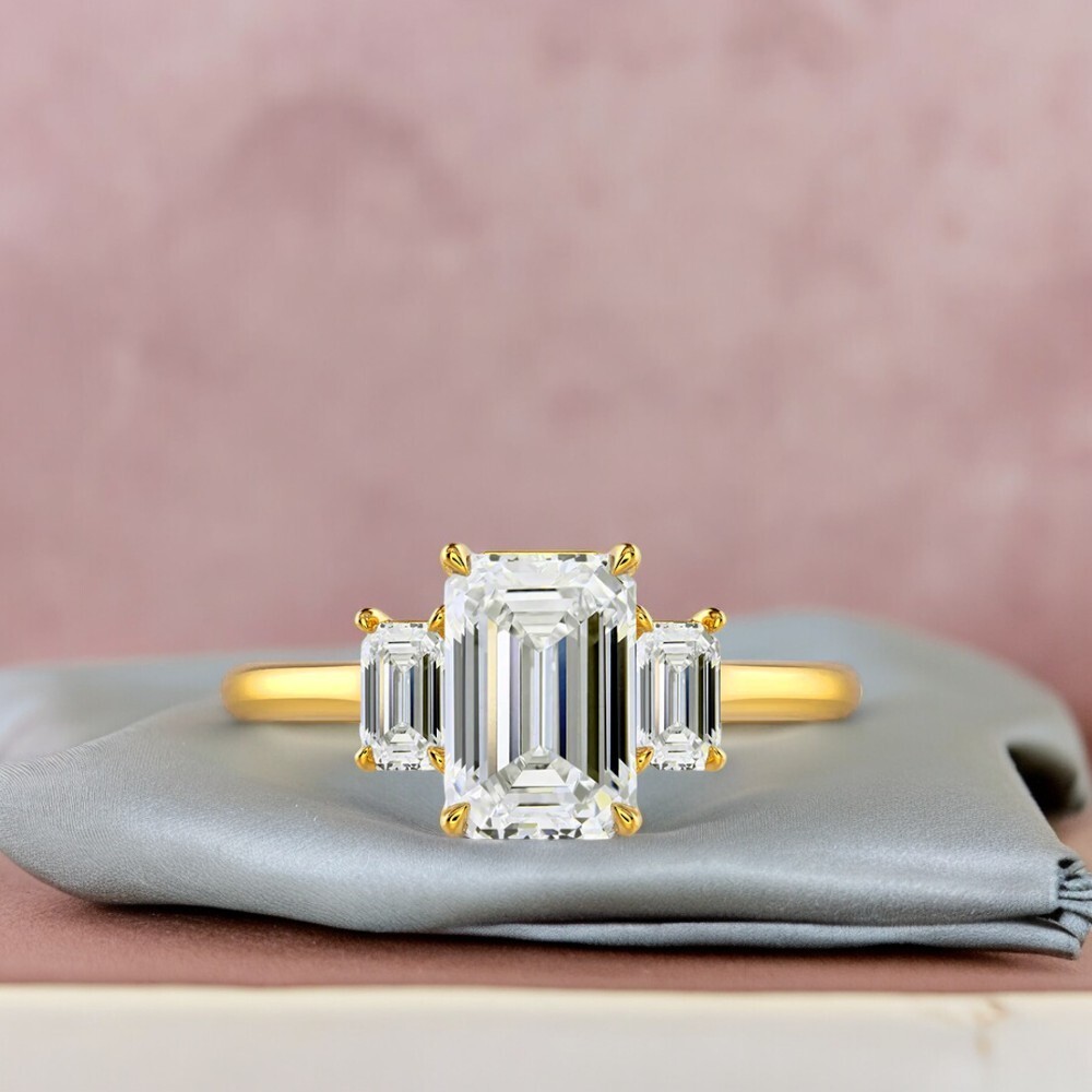 IGI Lab Created Emerald Cut Diamond Engagement Ring 4.50ct Bra...