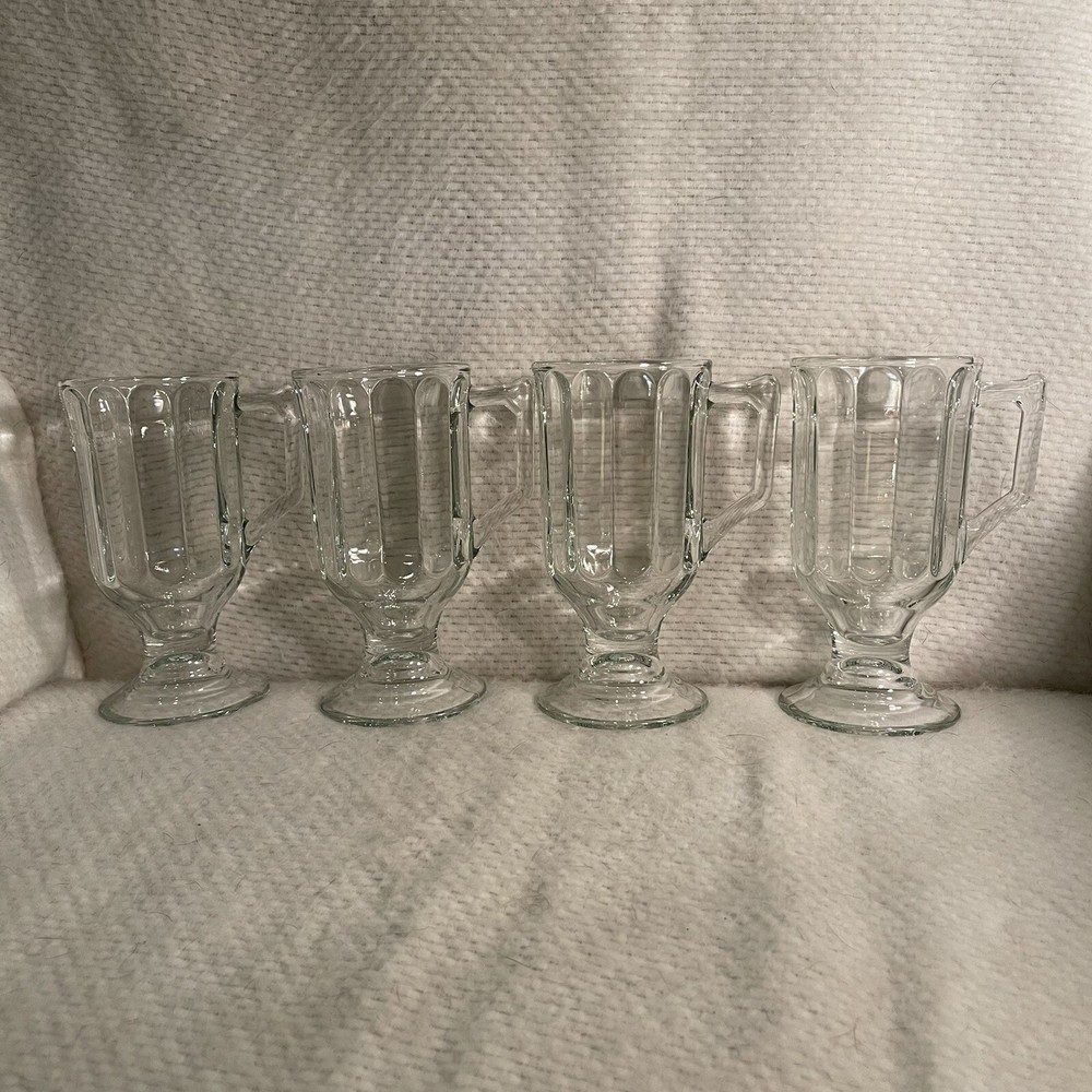 Libbey Milan Irish Coffee Mugs Clear W/ Panels Set 4
