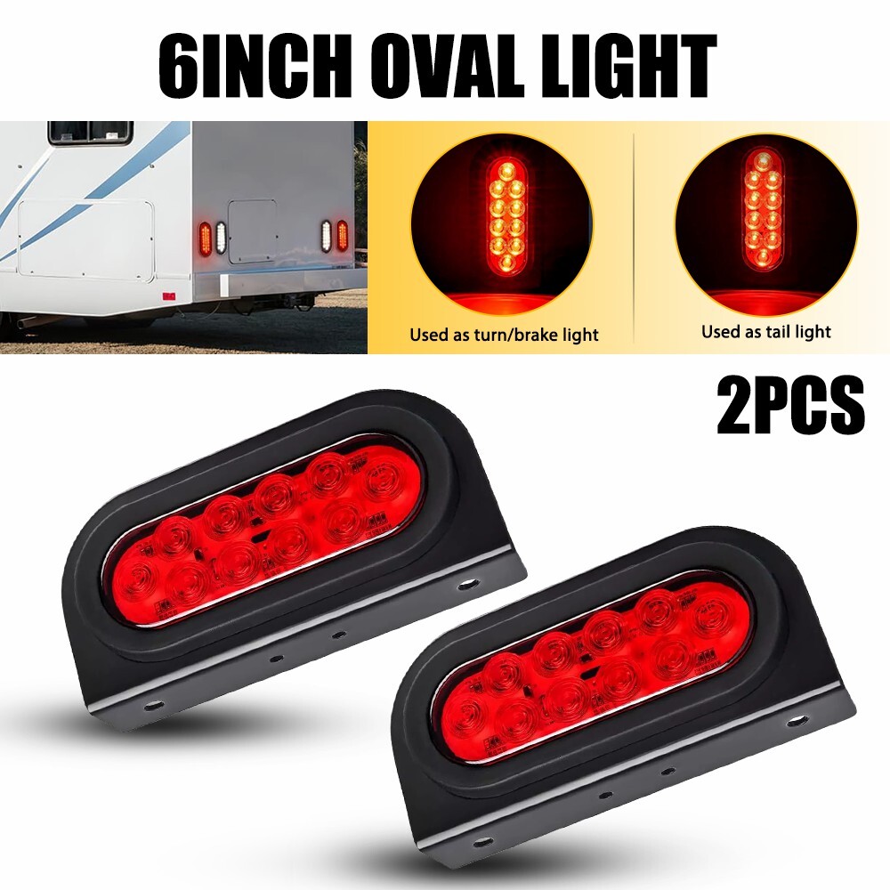 2PCS 6 Inch Red LED Trailer Lights with Mounting Bracket EU Stop Turn Tail