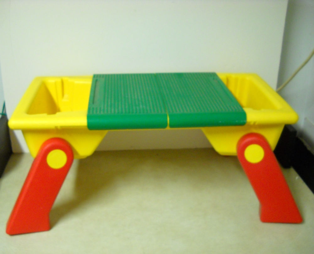 Lego Building Table with Folding Legs and Dual-Sided Sliding Trays for Creative Play