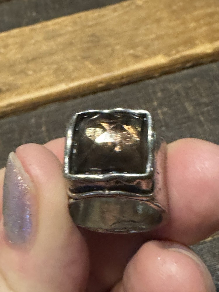 SILPADA Sterling Silver Wide Band Smoky Quartz Ring Hammered Design size 9.25