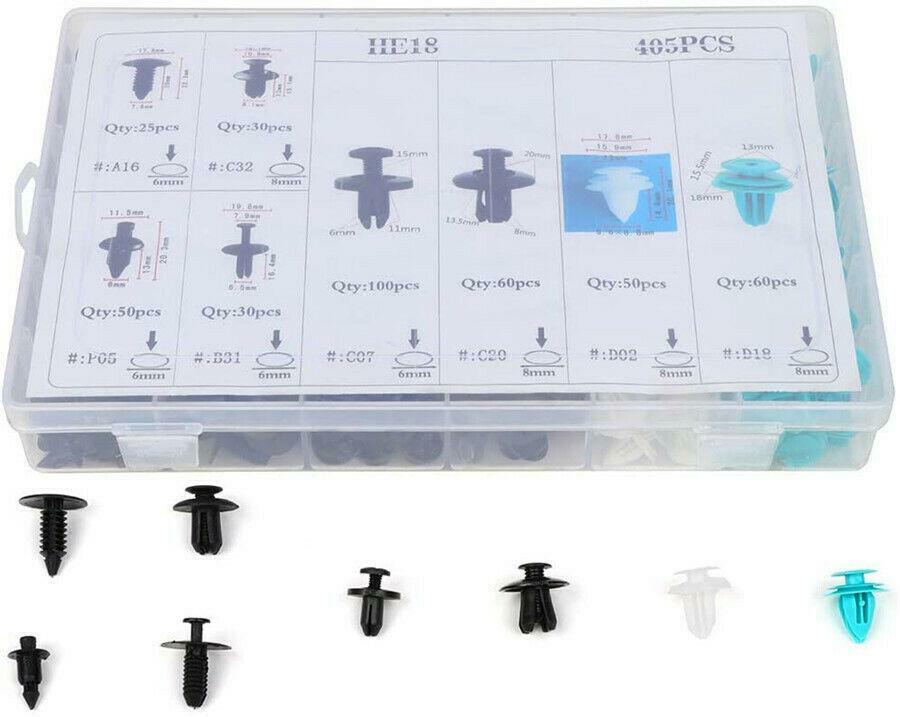 405Pcs Car Auto Retainer Fasteners Push Trim Plastic Clips Pin Rivet Bumper Kit