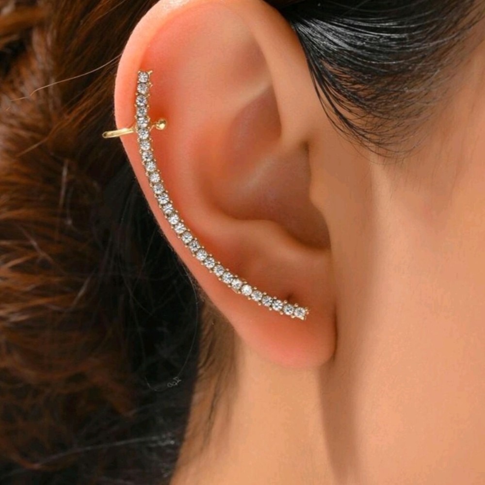 18k Yellow Gold Ear Cuff Stud Climber Earrings for Women Birthday Gifts