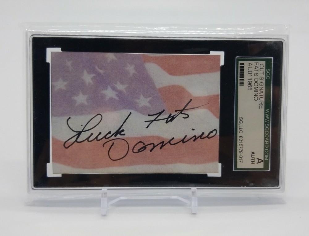 Fats Domino Autographed SGC Certified Patriotic Card in Hard Case
