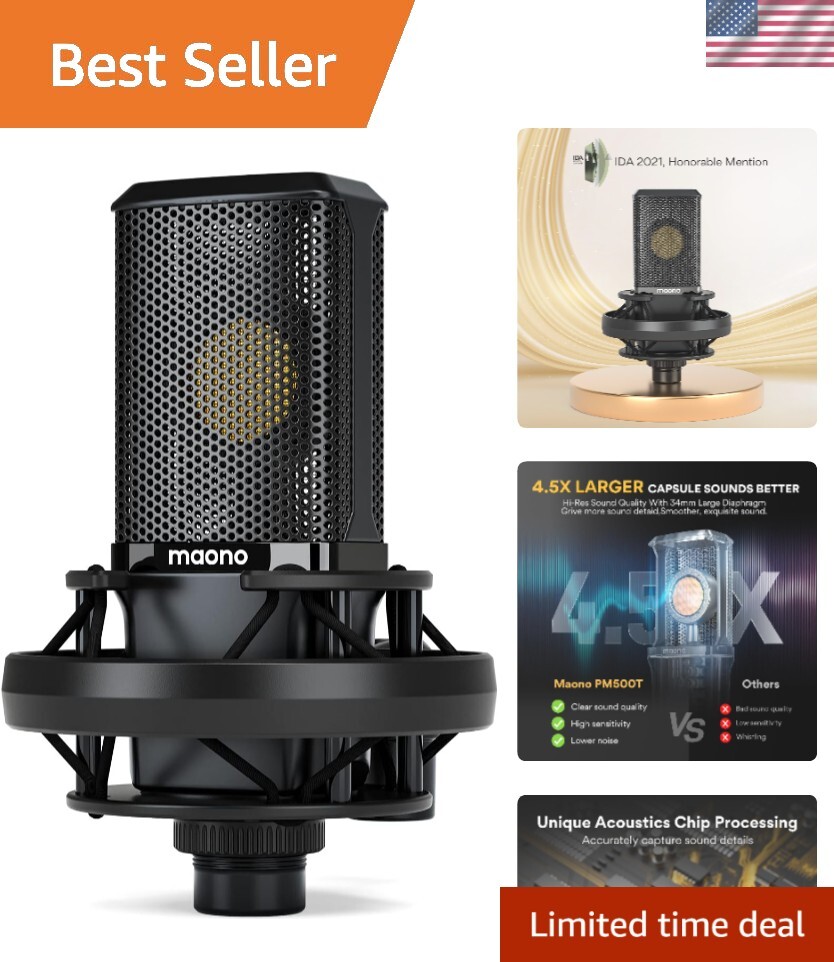 XLR Condenser Microphone with 34mm Large Diaphragm, Professional Cardioid Stu...