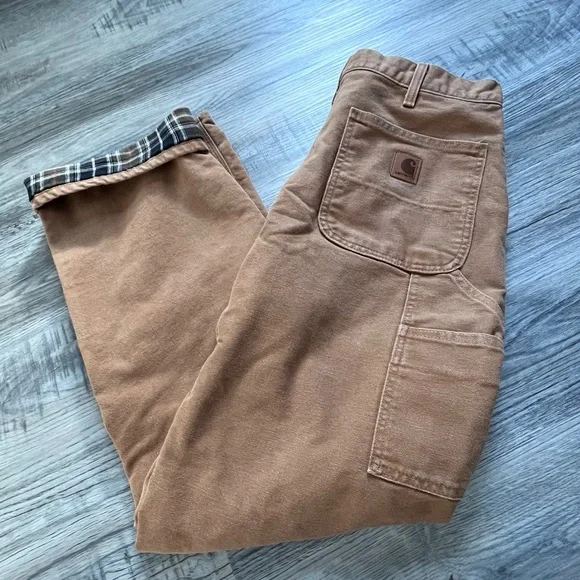 Carhartt Pants Flannel Lined Men’s 34 x 32 Brown Washed Duck Work Pants B111