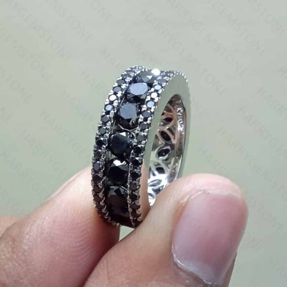 3.5Ct Round Black Moissanite Eternity Band in 14K White Gold