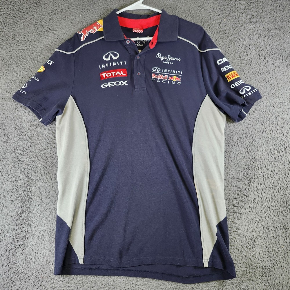Red Bull Racing Navy Blue Polo Shirt Large Mens Pepe Jeans London VTG Jersey