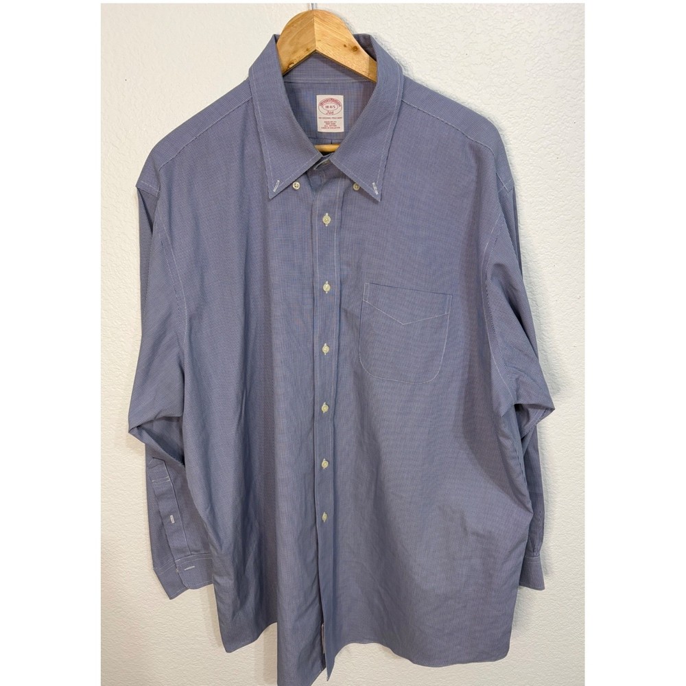 Brooks Brothers 346 Mens Blue Micro Check Non-Iron Cotton Dress Shirt 18 4/5 3XL