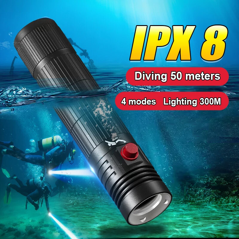 Highest Waterproof Rating High Power Led Diving Flashlight 50 Meters Underwater