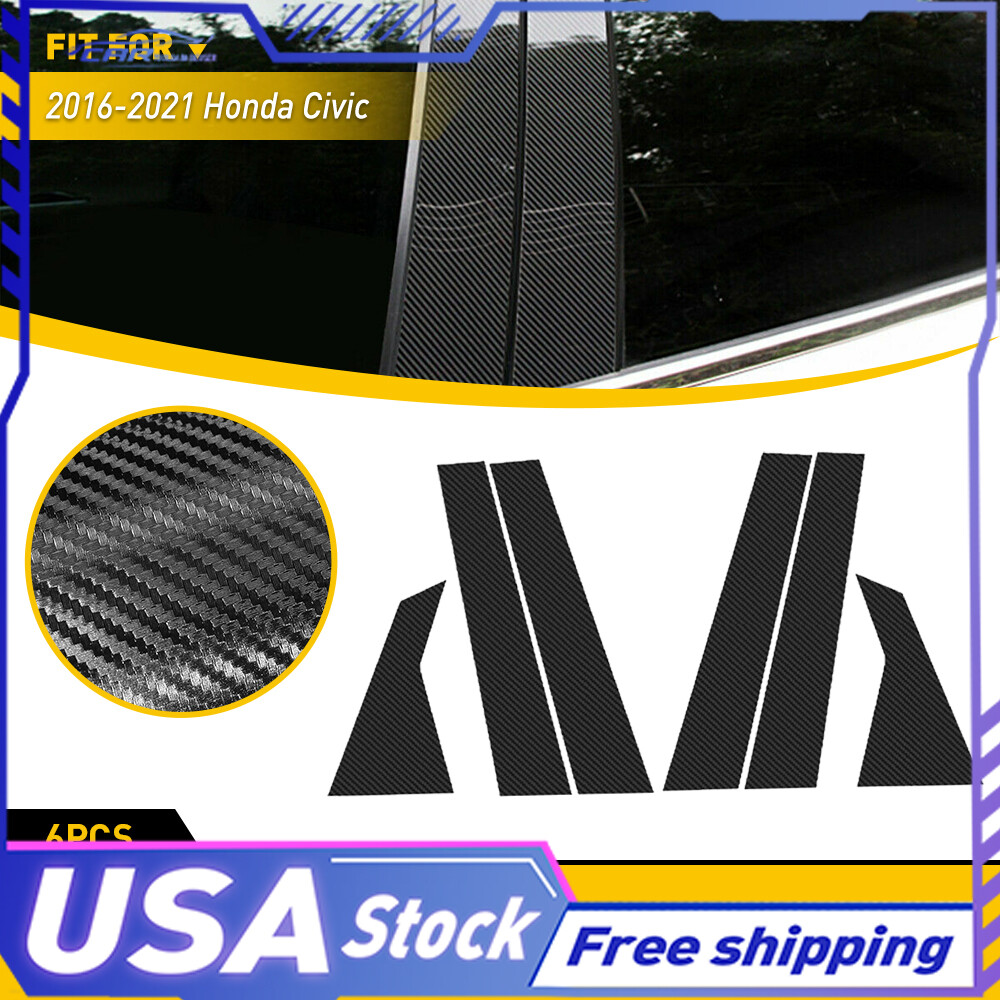 For Honda Civic 10th 2016-Up Gen Carbon Door Fiber Window Pillar Post Cover Trim