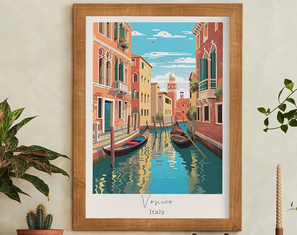 Venice Italy Vintage Canal Illustration Print Travel Poster Print At Home Wall