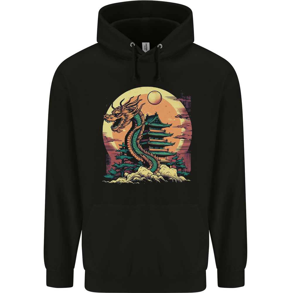 Fantasy Dragon Pagoda Mens 80% Cotton Hoodie