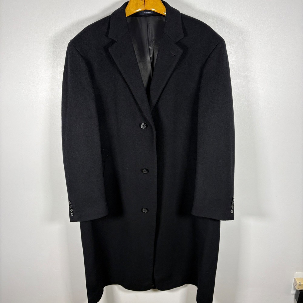 Chaps Mens Black Wool Blend Overcoat Topcoat Size Large