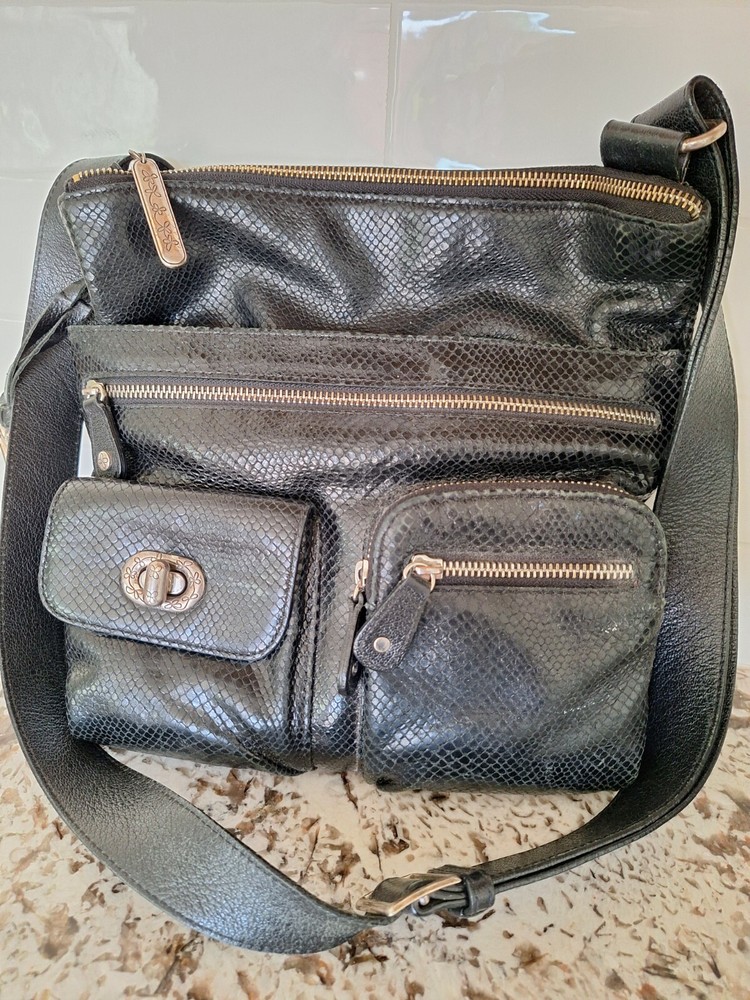 Brighton Black Leather Mock Snake Skin Shoulder Bag