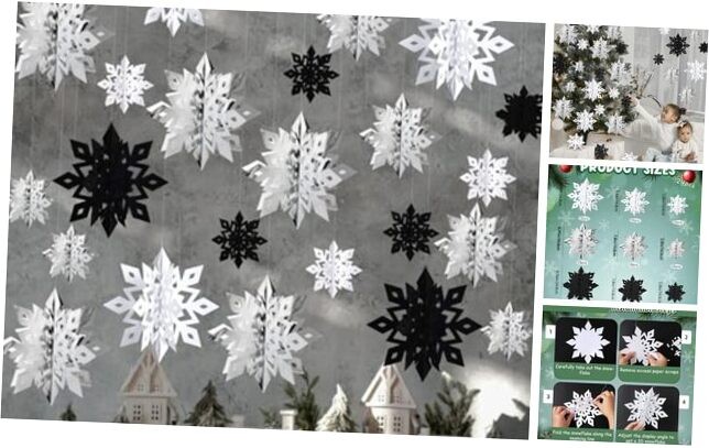 3D Paper Snowflake Decorations - 24PCS Christmas Hanging Snowflakes for Indoor Decor