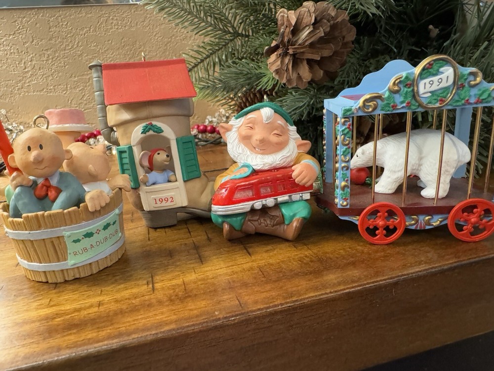 Lot of 4 Hallmark Christmas Ornaments 3 Men in A Tub Chris Mouse Polar Bear Elf