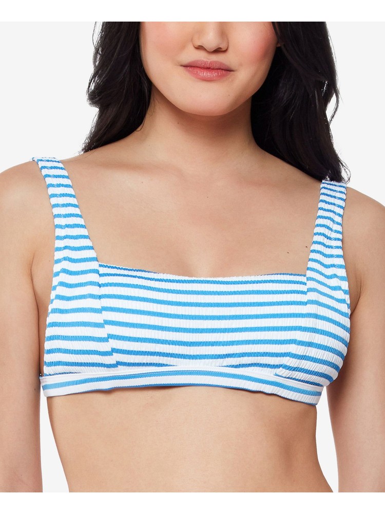 Jessica Simpson Womens Blue Tie Textured Square Neck Swimsuit Top