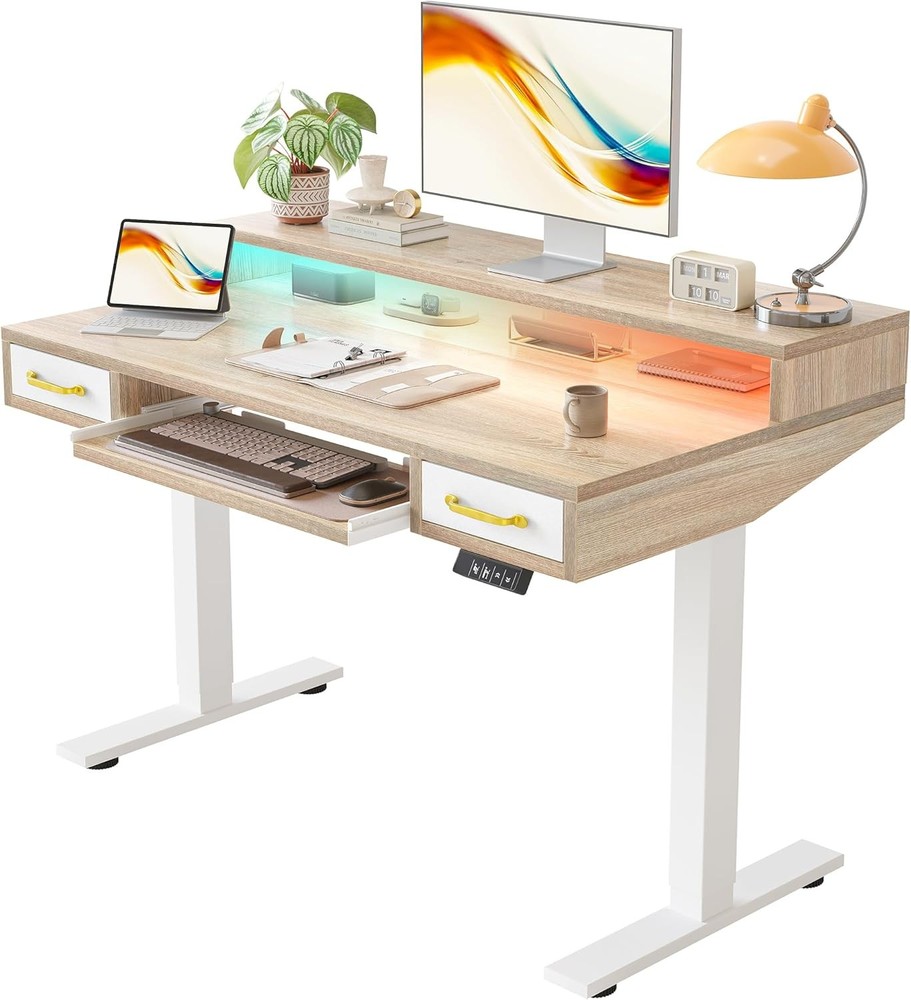 TIQLAB Standing Desk with Two Drawers, Stand Up Standing Desk Adjustable Height