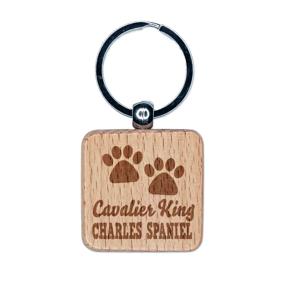Cavalier King Charles Spaniel Paw Print Engraved Wood Keychain