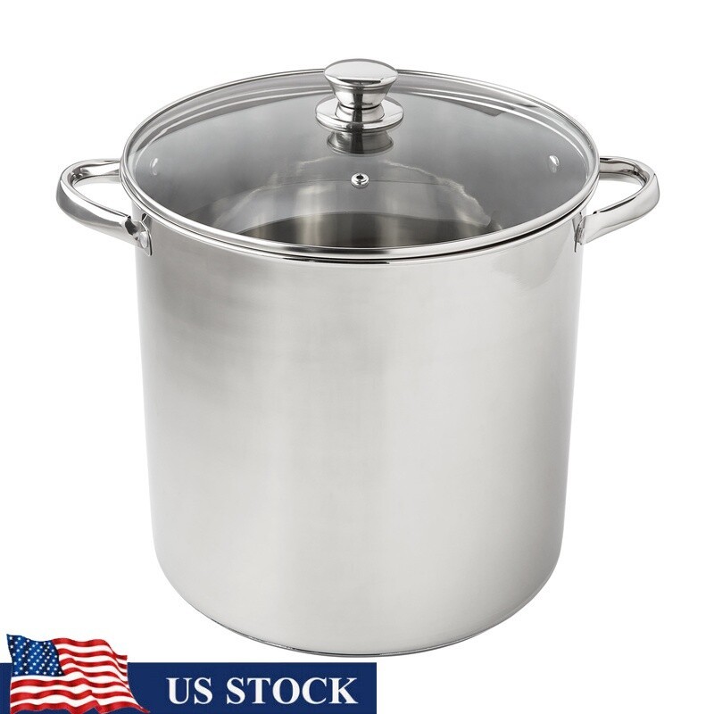 16QT Stainless Steel Stock Pot with Glass Lid Induction & Dishwasher Safe for Soup Cooking