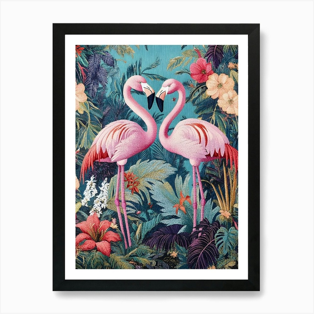 Flamingos In The Jungle Art Print Framed Wall Art Poster Canvas Print Picture