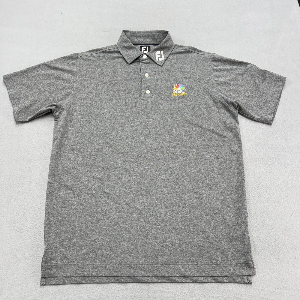 FootJoy Polo Shirt Mens Large Gray NBC Sports Golf Logo Short Sleeve Performance