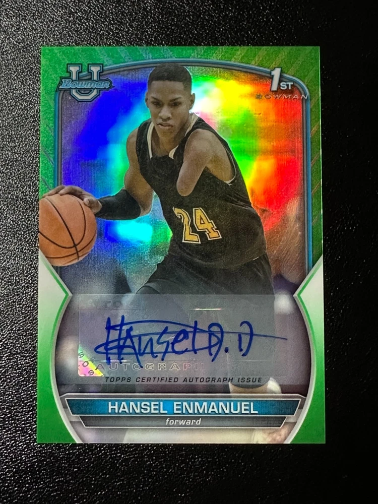 2022-23 Bowman University Chrome - Chrome Prospect Autographs Green Refractor #52 Hansel Enmanuel /99 (AU, RC)
