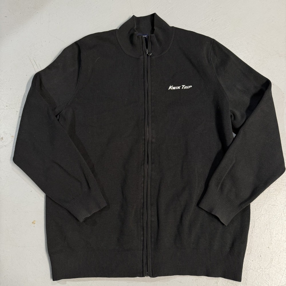 Lands End Mens Black Full Zip Cotton Jacket Kwik Trip Mock Embroidered Size L