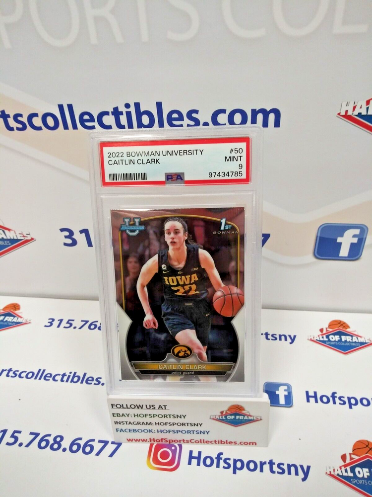 2022 BOWMAN UNIVERSITY CAITLIN CLARK 1ST BOWMAN ROOKIE #50 PSA 9