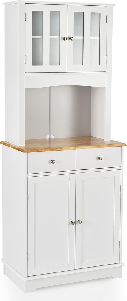 Kitchen hutch cabinet with framed tempered glass door and flat countertop  