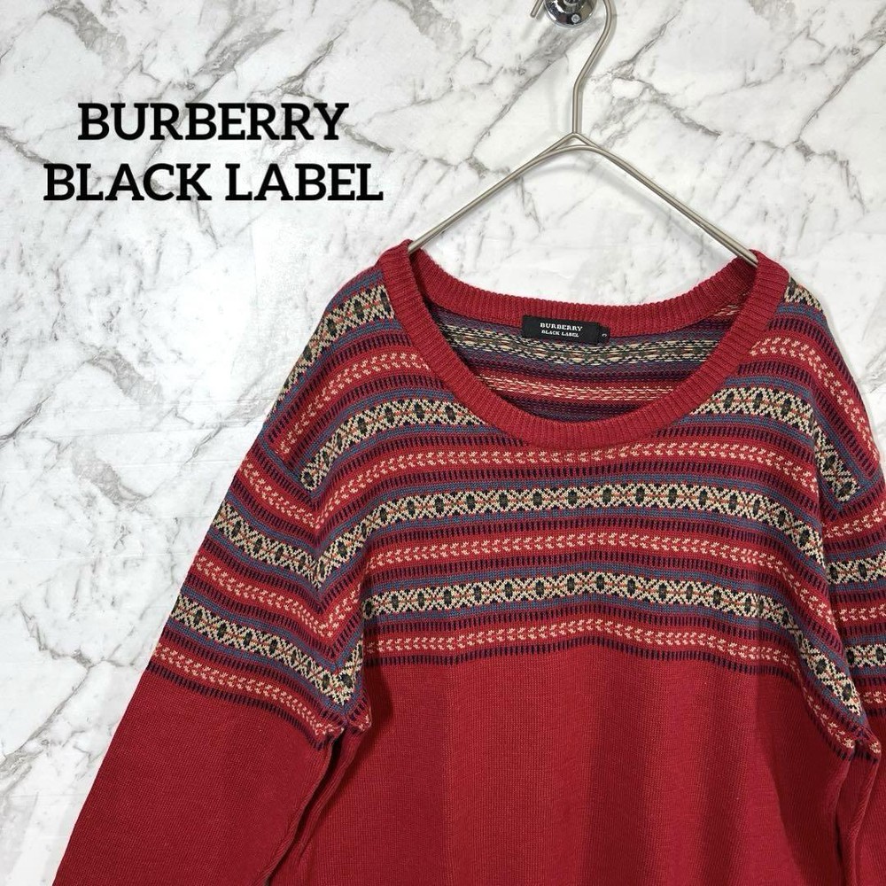 Burberry Black Label knit sweater Fair Isle pattern embroidered horse logo size