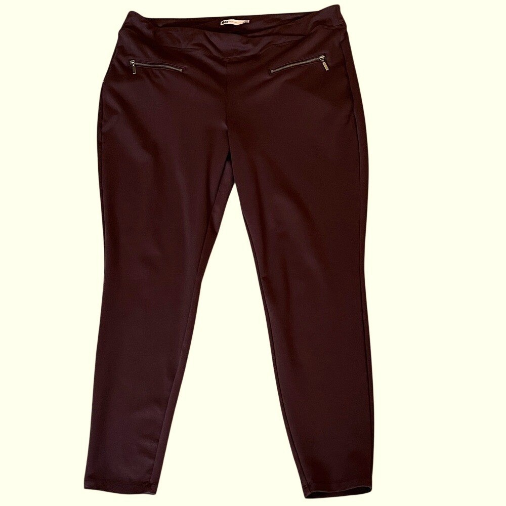 SO Womens XXL High Rise Leggings Brown Pull On Pants Faux Zipper JG23J101RS2
