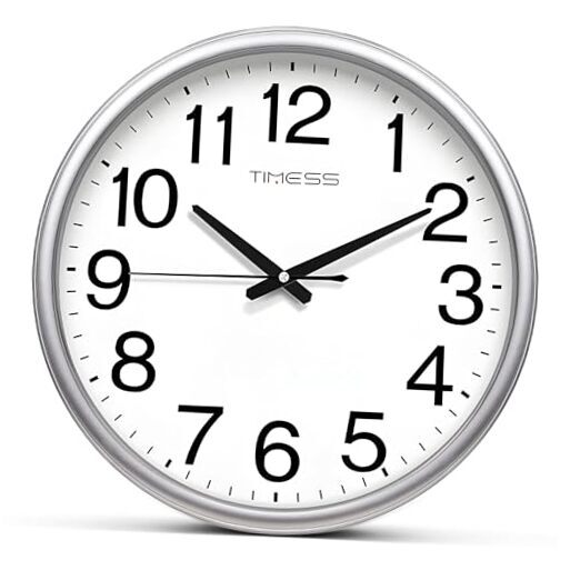 Wall Clock Large Dial Non-Ticking Silent Battery Operated 11 Inch Sliver