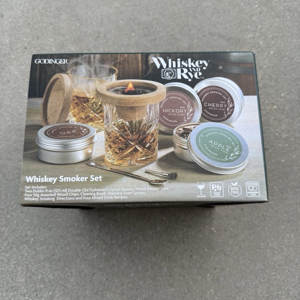 Godinger Whiskey Smoker Set with Crystal Old Fashioned Glasses for Rye & Bourbon