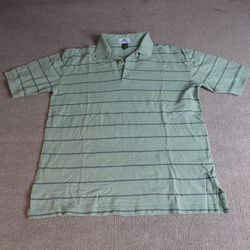 J.Press Polo Shirt Large Green Striped 100% Cotton