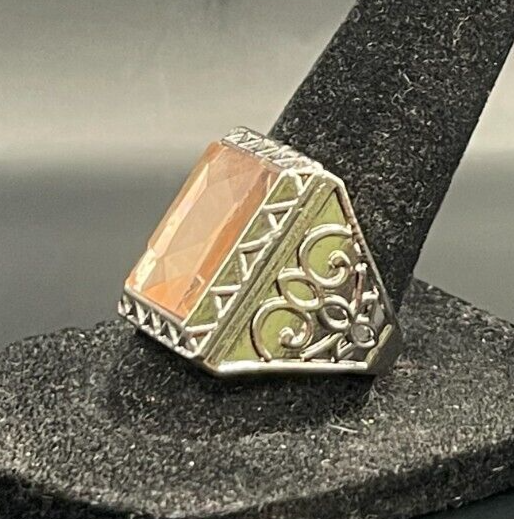 Silver Rhinestone Citrine Ring for Women – Size 8.5