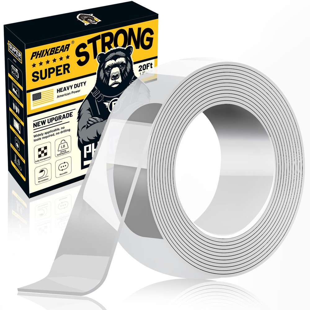 PHIXBEAR Double Sided Tape Strong Adhesive, Super Stick Large Tape Heavy Duty...