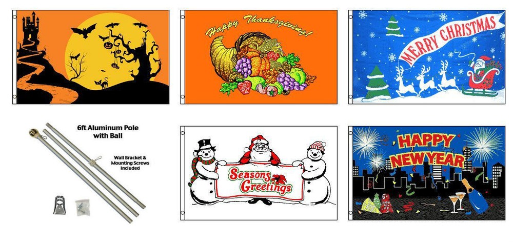 3x5 Seasonal Holiday Flags with 6ft Aluminum Pole and Ball-image