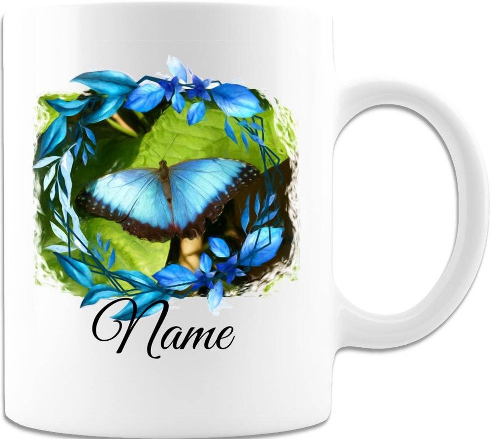 Blue Butterfly Coffee Mug – Unique Butterfly Gift for Women